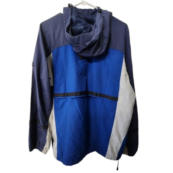 Columbia Men’s Medium Hooded Windbreaker Jacket Navy Gray Packable Nylon - Picture 2 of 12